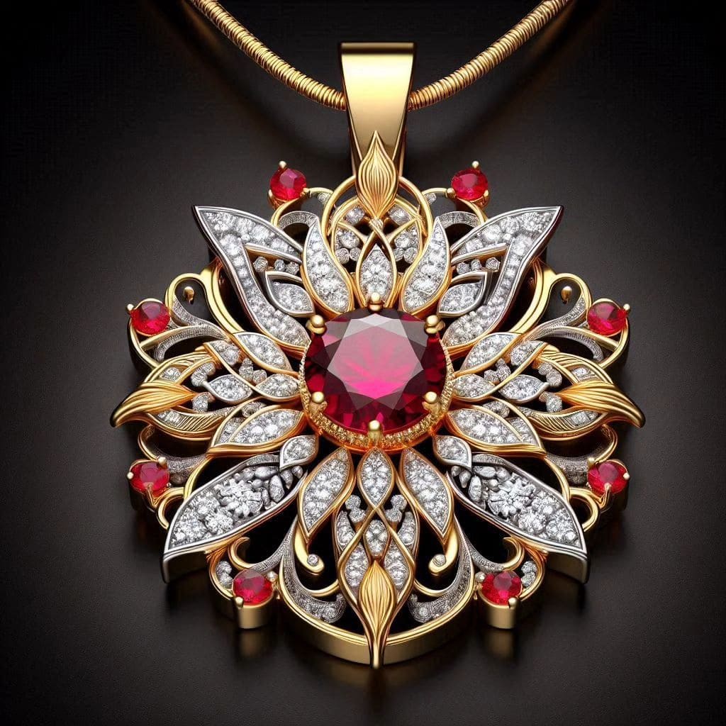 Liontin Rose Gold Berlian & Ruby Perhiasan Berkelas