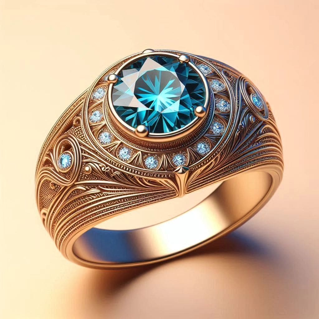 Permata Biru Ukiran Klasik Emas Mewah yang Mewakili Kekuatan